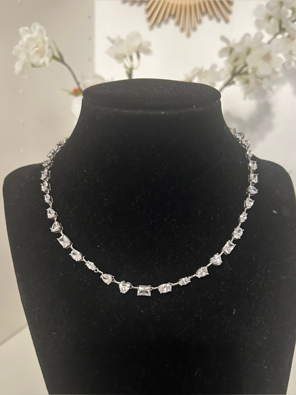 Sterling Silver and CZ Mixed Shape Tennis Necklace